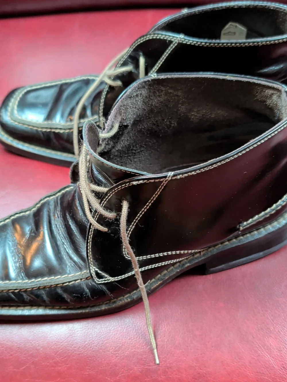 San Marina Paris Black Leather Lace Up Dress Shoes Loafers Square Toe Men's 40 - Picture 5 of 10